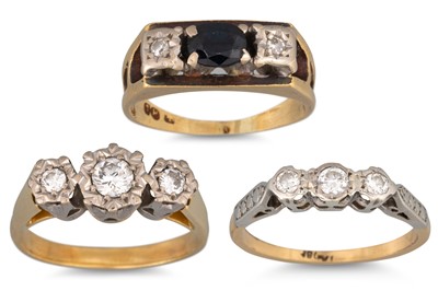 Lot 64 - THREE 18CT GOLD DIAMOND SET RINGS, 9.7 g.