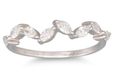 Lot 175 - AN EIGHT STONE DIAMOND RING, the marquise cut...