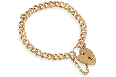 Lot 13 - A 9CT GOLD CURB LINK BRACELET, padlock clasp,...