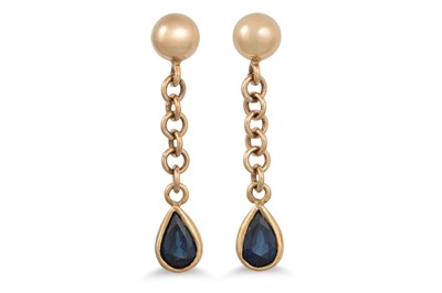 Lot 15 - A PAIR OF SAPPHIRE  DROP EARRINGS, mounted in...