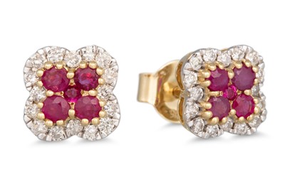 Lot 19 - A PAIR OF RUBY AND DIAMOND CLUSTER EARRINGS,...