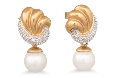 Lot 24 - A PAIR OF DIAMOND AND PEARL DROP EARRINGS,...