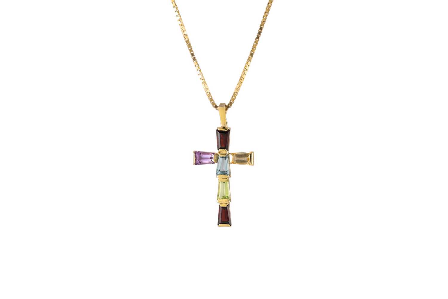Lot 67 - A MULTI GEM SET CROSS, mounted in 14ct yellow...
