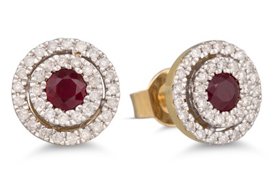 Lot 37 - A PAIR OF DIAMOND AND RUBY TARGET EARRINGS,...