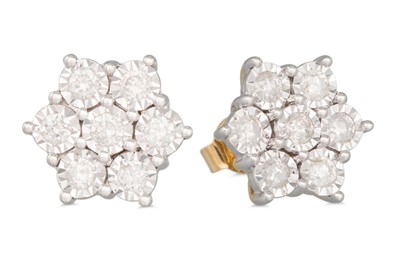 Lot 80 - A PAIR OF DIAMOND CLUSTER EARRINGS, of floral...