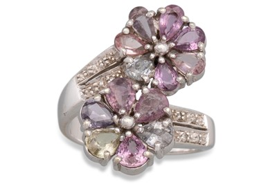 Lot 84 - A GEMSET RING, of twist floral form, diamond...