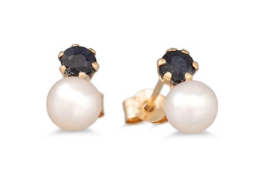 Lot 87 - A PAIR OF CULTURED PEARL AND SAPPHIRE EARRINGS,...