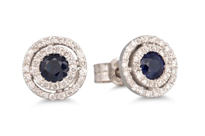 Lot 95 - A PAIR OF DIAMOND AND SAPPHIRE CLUSTER...