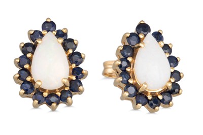 Lot 99 - A PAIR OF OPAL AND SAPPHIRE CLUSTER EARRINGS,...