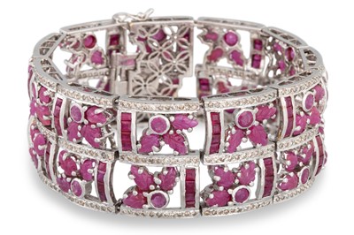 Lot 250 - A RUBY AND DIAMOND BRACELET, comprising...