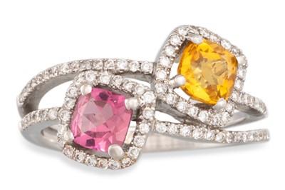 Lot 220 - A TOURMALINE, CITRINE AND DIAMOND CROSS OVER...