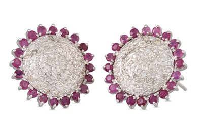 Lot 221 - A PAIR OF RUBY AND DIAMOND EARRINGS, of...