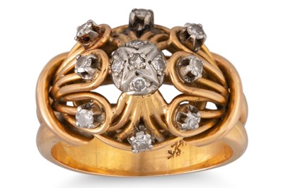 Lot 254 - A RETRO DIAMOND SET RING, of architectural...