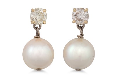 Lot 208 - A PAIR OF DIAMOND AND PEARL EARRINGS,...