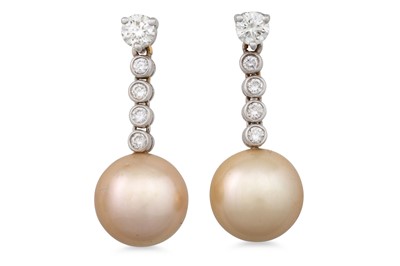 Lot 209 - A PAIR OF DIAMOND AND PEARL DROP EARRINGS,...