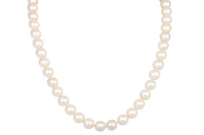 Lot 50 - A SINGLE ROW OF CULTURED PEARLS, to an 18ct...