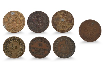 Lot 379 - 1800s 7 X DUBLIN TAVERN TOKENS 2.5d; WC...