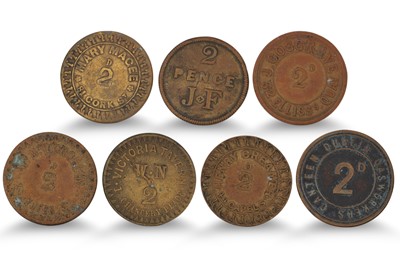 Lot 381 - 1800s 7 X DUBLIN TAV TOKENS 2d; Cosgrave...