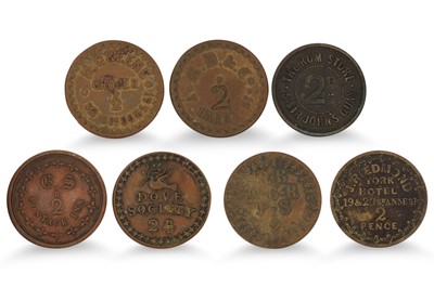 Lot 382 - 1800s 7 X DUBLIN TAV TOKENS 2d; York Hotel St...