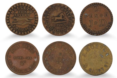 Lot 383 - 1800s 6 X DUBLIN TAV TOKENS 2d; Doyle Had'ton...