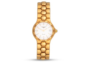 Lot 403 - A LADY'S LONGINES STAINLESS STEEL GOLD PLATED...