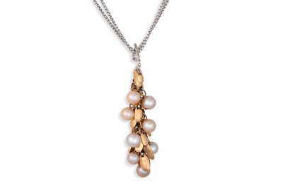 Lot 110 - ACULTURED PEARL AND DIAMOND PENDANT, mounted...