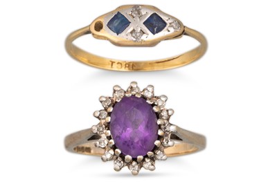 Lot 367 - AN AMETHYST AND DIAMOND DRESS RING, together...