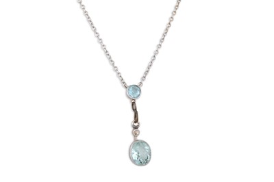 Lot 144 - AN AQUAMARINE PENDANT, to a 14ct gold chain