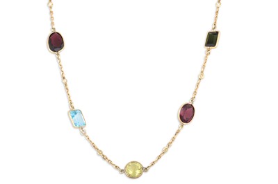 Lot 306 - A DIAMOND AND MIXED GEM STONE NECKLACE, collet...