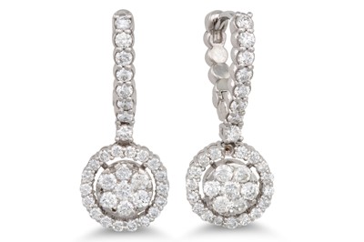 Lot 309 - A PAIR OF DIAMOND DROP EARRINGS, the half...