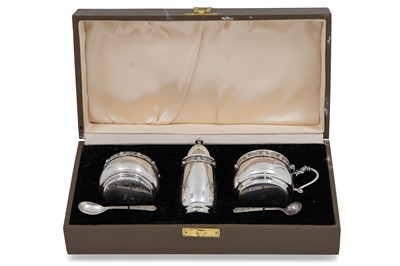 Lot 418 - A MODERN IRISH SILVER CONDIMENT SET, by B.J....