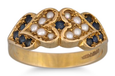 Lot 185 - A SAPPHIRE AND SEED PEARL RING, mounted in 9ct...