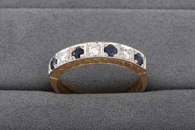 Lot 72 - A SAPPHIRE AND DIAMOND HALF ETERNITY RING, in...