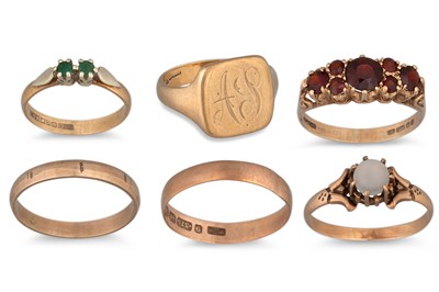 Lot 245 - A COLLECTION OF SIX STONE SET RING, in gold,...