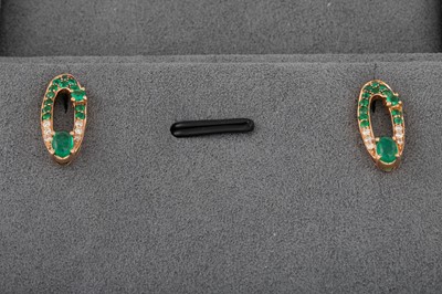 Lot 179 - A PAIR OF DIAMOND AND EMERALD EARRINGS,...