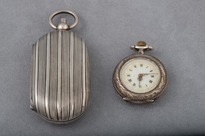 Lot 129 - A FRENCH SILVER POCKET WATCH, together with a...