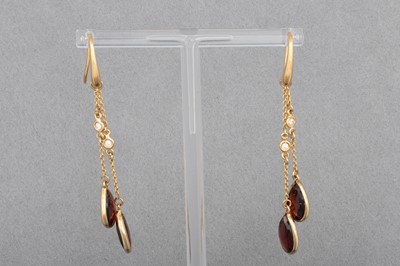 Lot 55 - A PAIR OF GARNET AND DIAMOND DROP EARRINGS,...