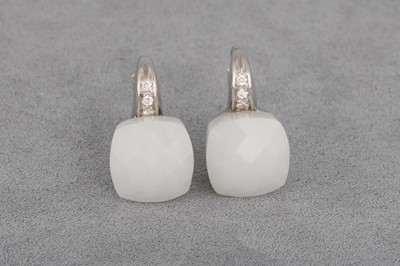 Lot 58 - A PAIR OF WHITE CHALCEDONY AND DIAMOND...