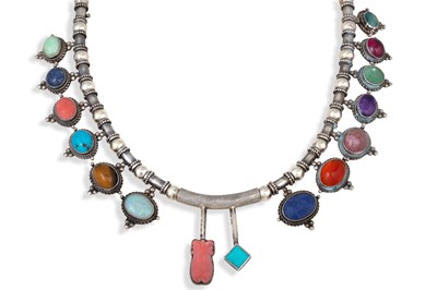 Lot 63 - A SILVER CHOKER NECKLACE, with gem set fringe...