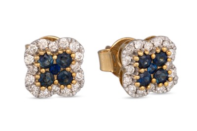 Lot 69 - A PAIR OF DIAMOND AND SAPPHIRE CLUSTER...