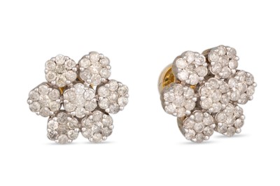 Lot 85 - A PAIR OF DIAMOND CLUSTER EARRINGS, mounted in...