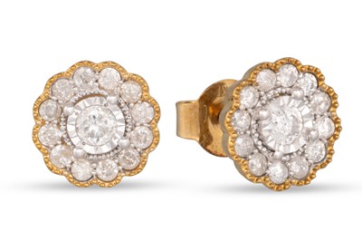 Lot 105 - A PAIR OF DIAMOND CLUSTER EARRINGS, mounted in...