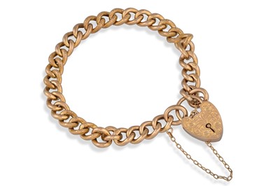 Lot 110 - AN ANTIQUE GOLD CURB LINK BRACELET, padlock...