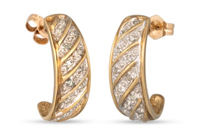 Lot 121 - A PAIR OF 9CT GOLD EARRINGS, set with diamond...