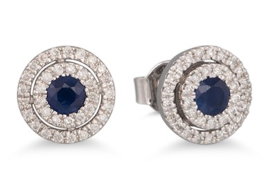 Lot 125 - A PAIR OF DIAMOND AND SAPPHIRE CLUSTER...