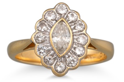 Lot 166 - A DIAMOND CLUSTER RING, marquise cut diamond...