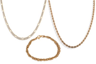 Lot 281 - THREE 9CT GOLD CHAINS, 22.7 g.