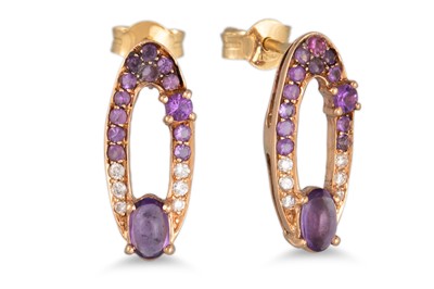 Lot 267 - A PAIR OF AMETHYST AND DIAMOND SET OPENWORK...