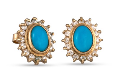 Lot 132 - A PAIR OF CLUSTER EARRINGS, mounted in yellow...