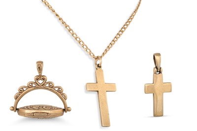 Lot 162 - A 9CT GOLD CROSS AND CHAIN, together with two...